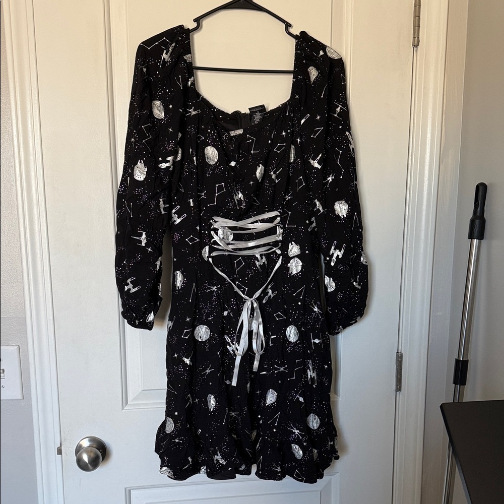 Her Universe Black and White Long Sleeve Starship Lace-Up Dress